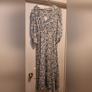 Emma & Michelle floral maxindress ruffle puffed sleeves and button bodice